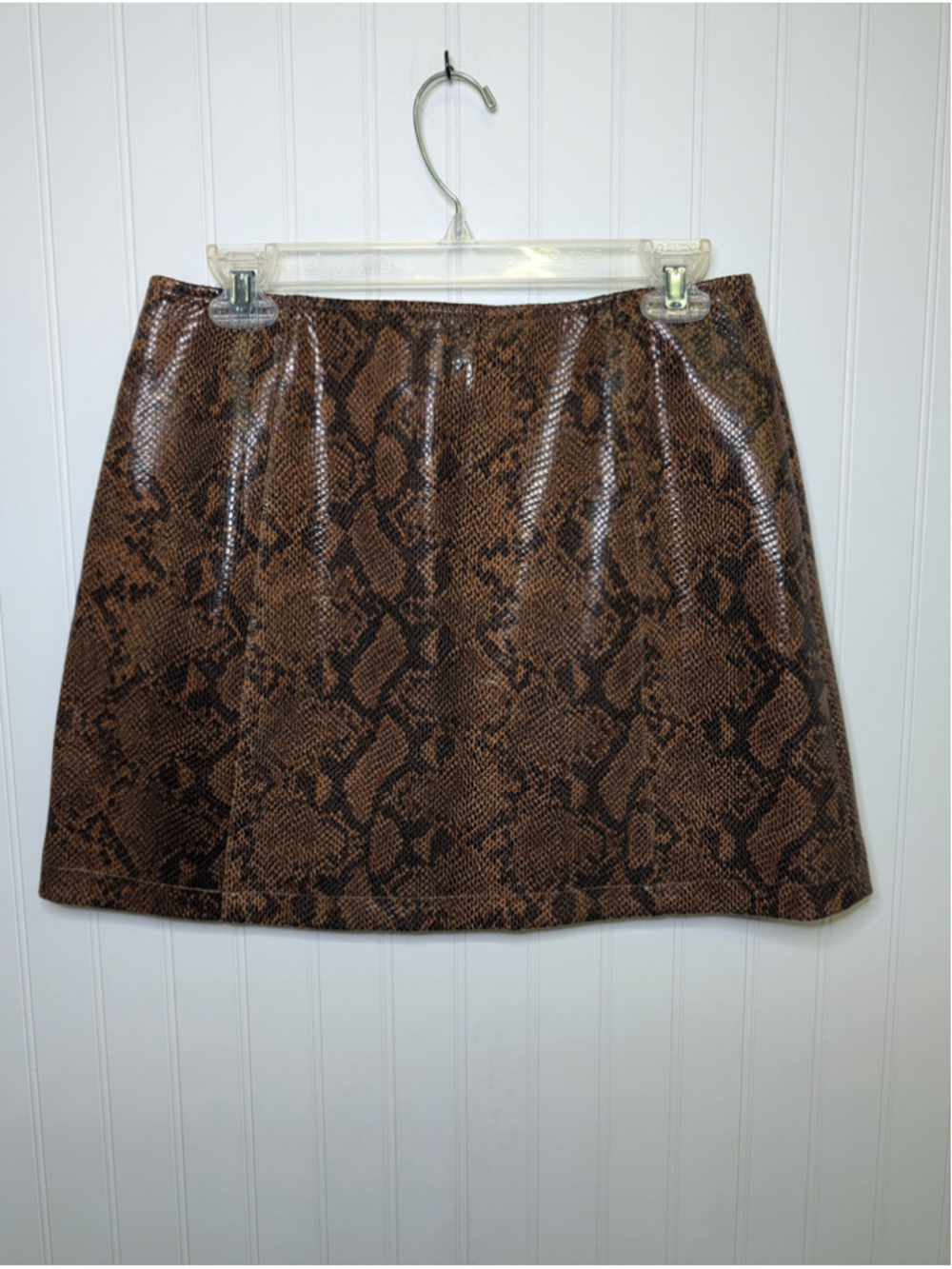 ASTR The Label Come Slither Brown Snakeskin Faux Leather Mini Skirt Size M - Picture 4 of 6